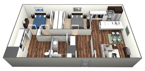 Floor plan for 2 beds, 2 baths, 975 sqft